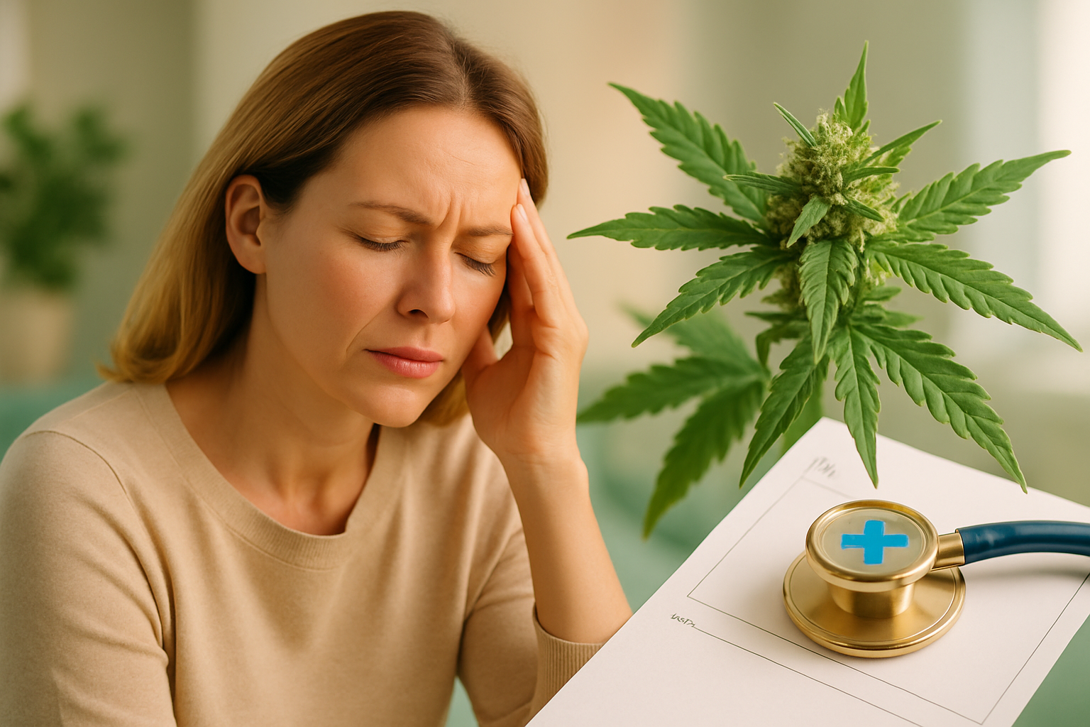 Person mit Migräne hält sich den Kopf - Cannabis als alternative Therapieoption