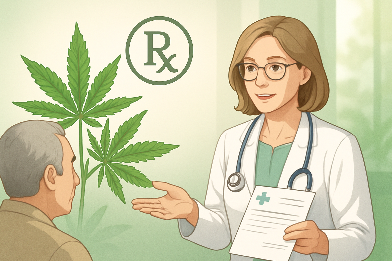 Cannabis Verschreibung ohne Vorbehandlung - Arzt berät Patienten über medizinisches Cannabis